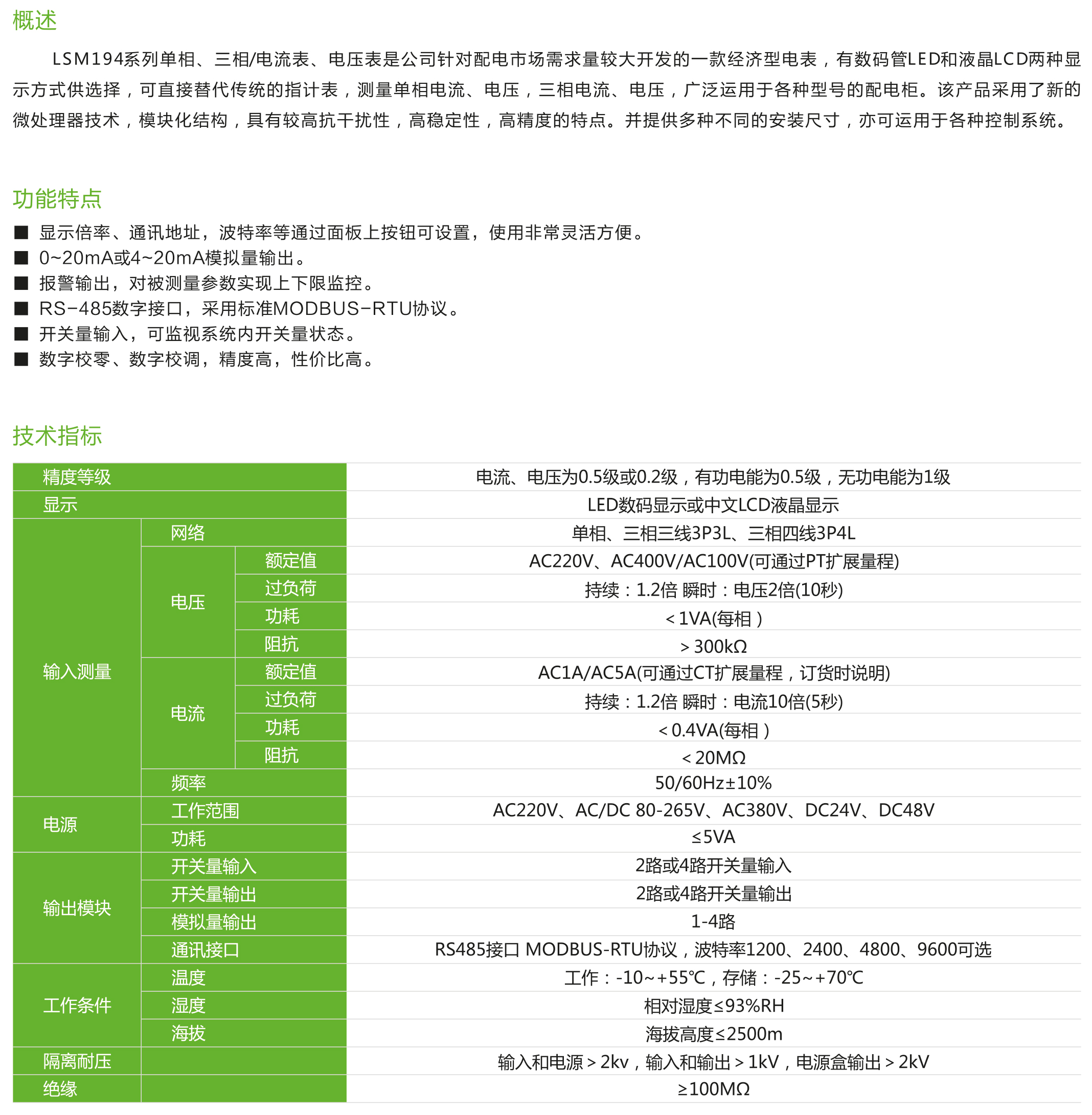 LSM194系列单相、三相/电流表、电压表